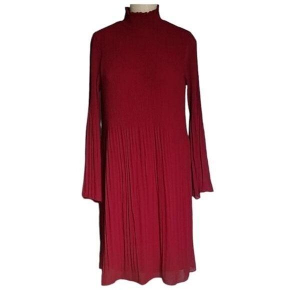 Dress Red Long Pleated Bell Sleeves Ruffle Collar Grey & Gray Women's WOMAN'S 8 - Picture 2 of 12